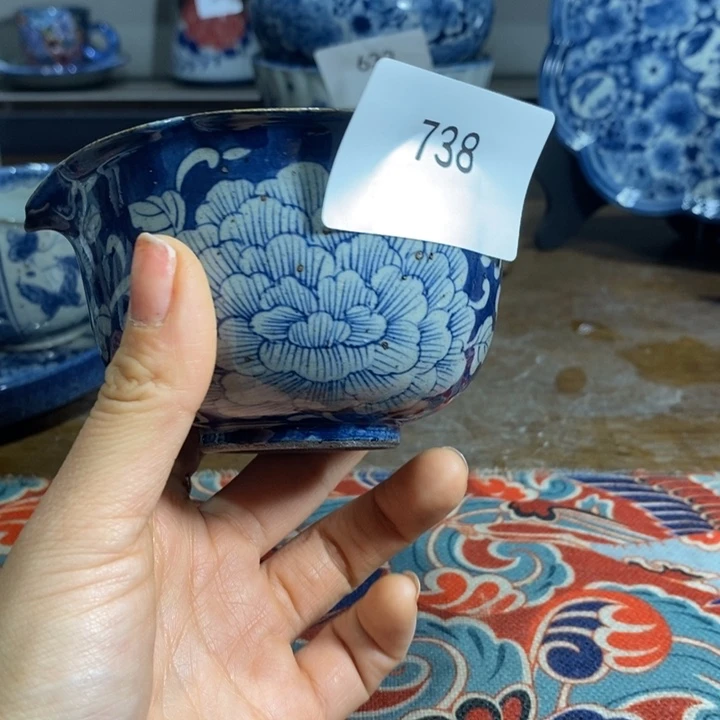 青花瓷景德镇手绘牡丹地皮水公道粗陶