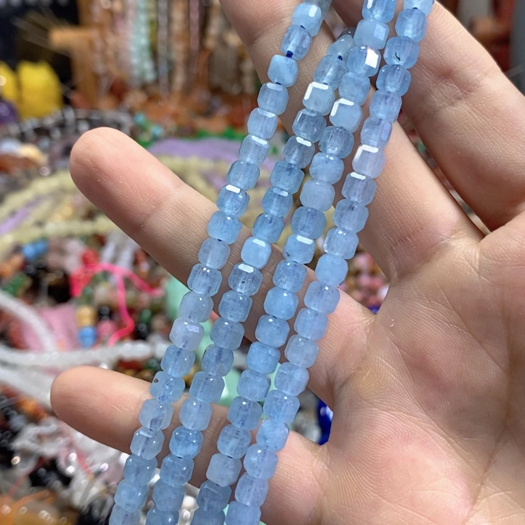 未镶嵌玛瑙/玉髓珠宝半成品海蓝玉髓方糖一条卡7mm