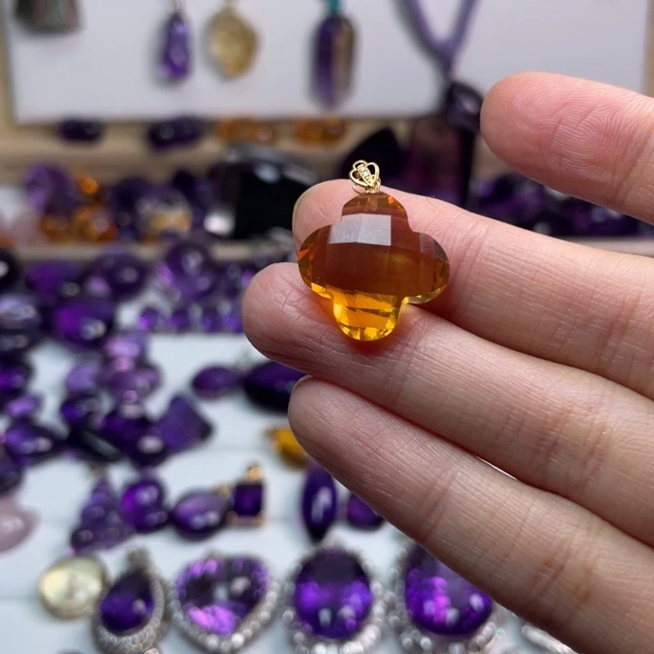 珠宝半成品黄晶18K金镶嵌