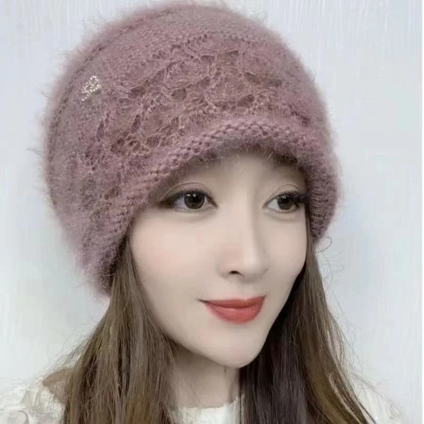 【高品质材料】新款冬季松鼠绒钩花双层加厚堆堆帽秋冬保暖百搭包头