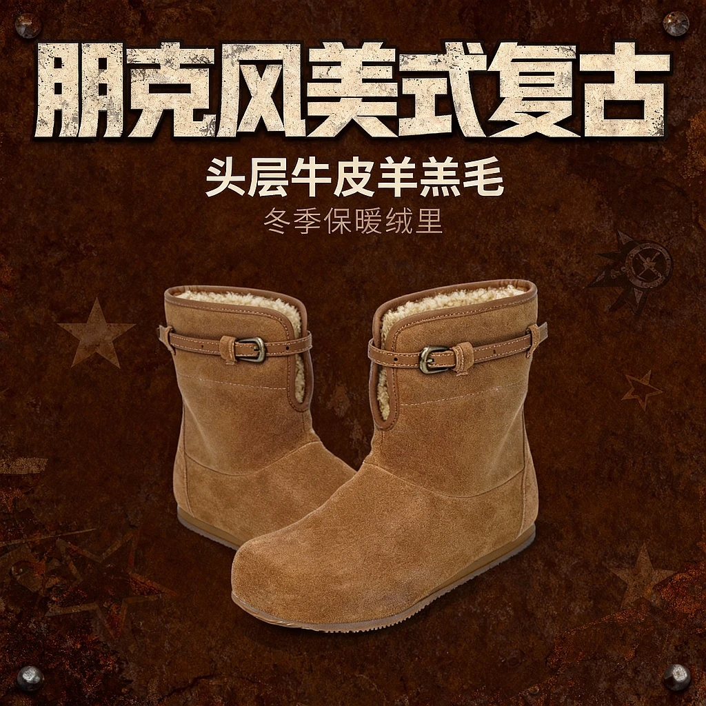 西部印像美式复古冬季保暖绒里休闲新款雪地靴时尚毛毛靴761-90