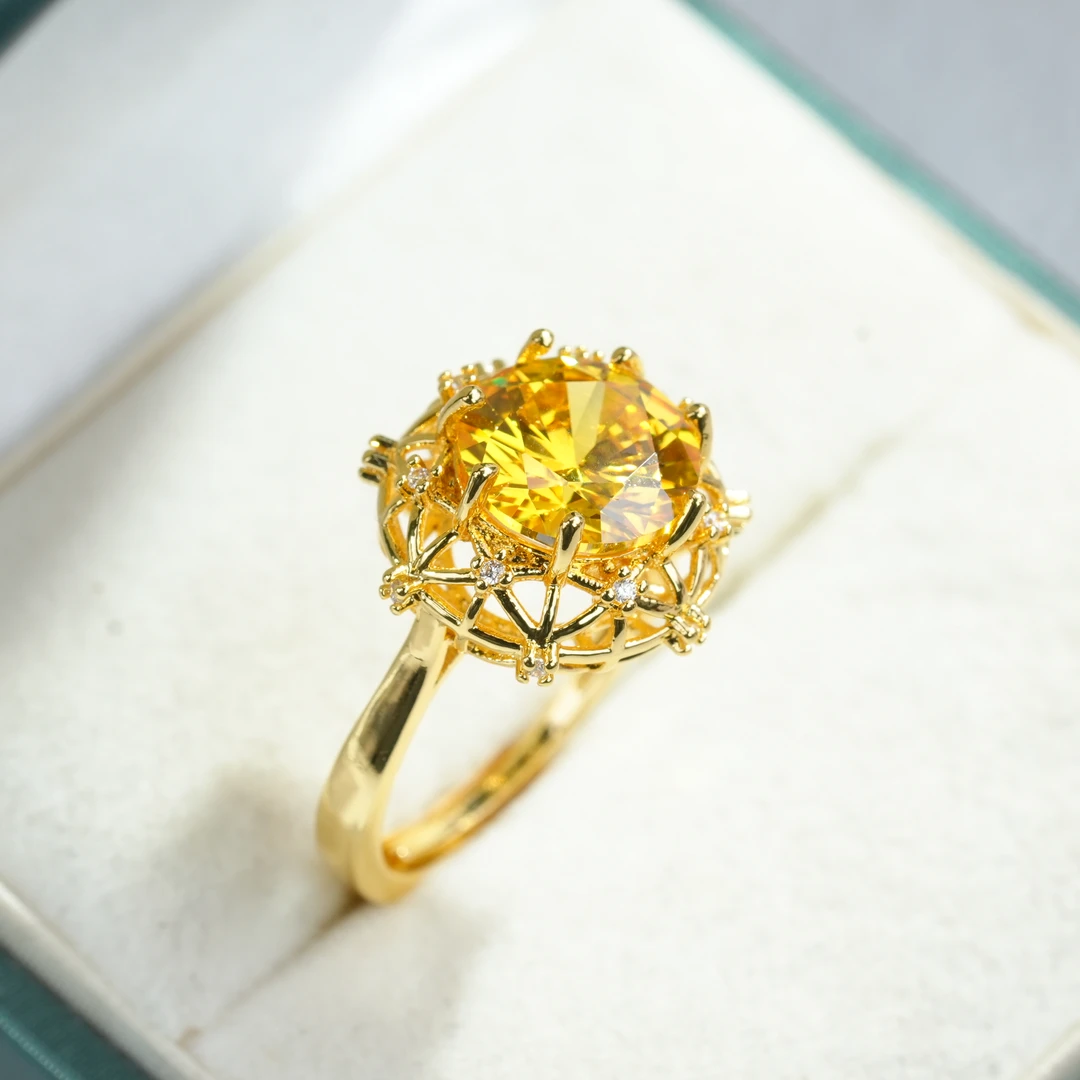 铜合金合成锆石戒指 铜合金 合成立方氧化锆 黄色戒指7116-3