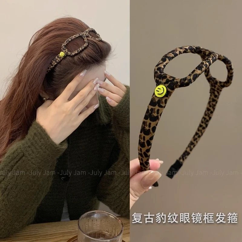 韩系高端豹纹眼镜框发箍2025新款复古甜酷高颅顶外出百搭头箍发卡