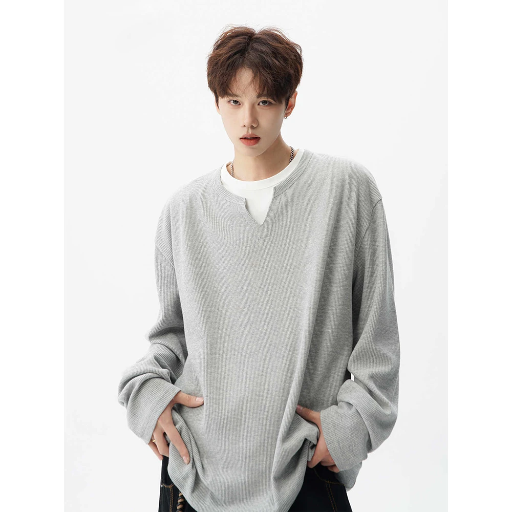 华夫格长袖卫衣男春季新款宽松休闲青少年简约潮高街圆领上衣外套