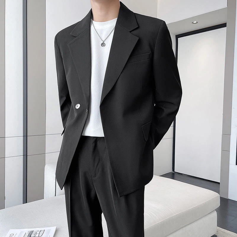 宽松舒适轻熟通勤简约西装男外套宽松痞帅高级感套装男休闲垂感西