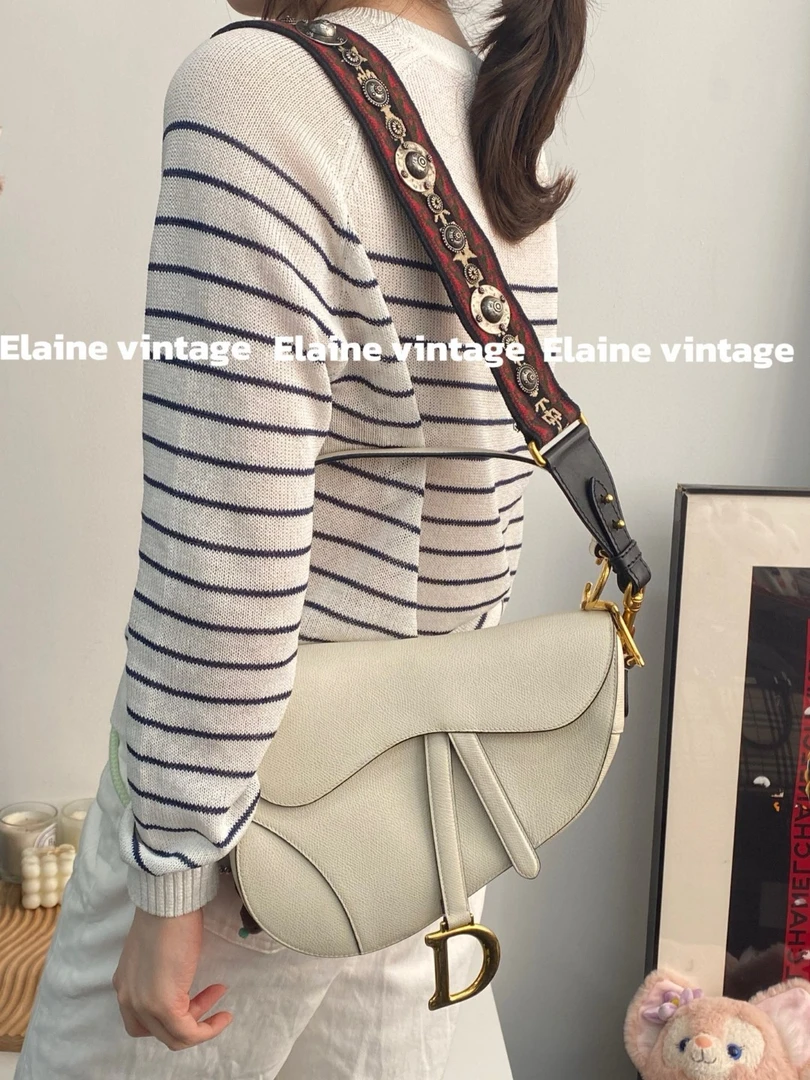 95新 DIOR/迪奥 白色中号马鞍包24cm（配斜挎肩带1w+）/Y474