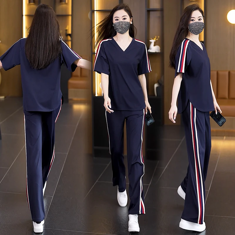 夏季短袖休闲运动套装女装大码胖妹妹宽松时尚显瘦遮肚子两件套女