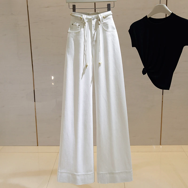 culv高腰阔腿牛仔裤女夏季新款慵懒百搭弹力显瘦休闲垂感直筒裤子