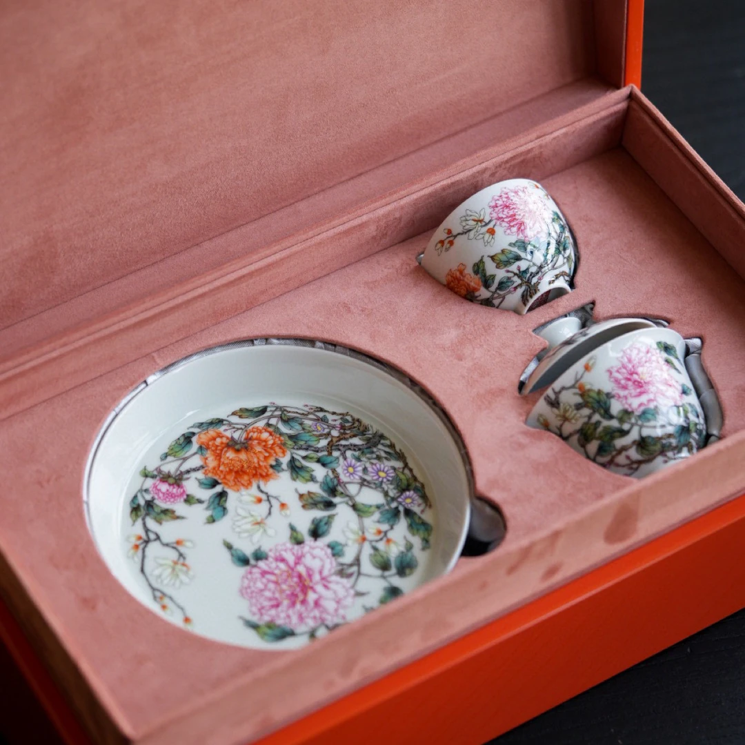 手作艺林藏珍粉彩牡丹花套组