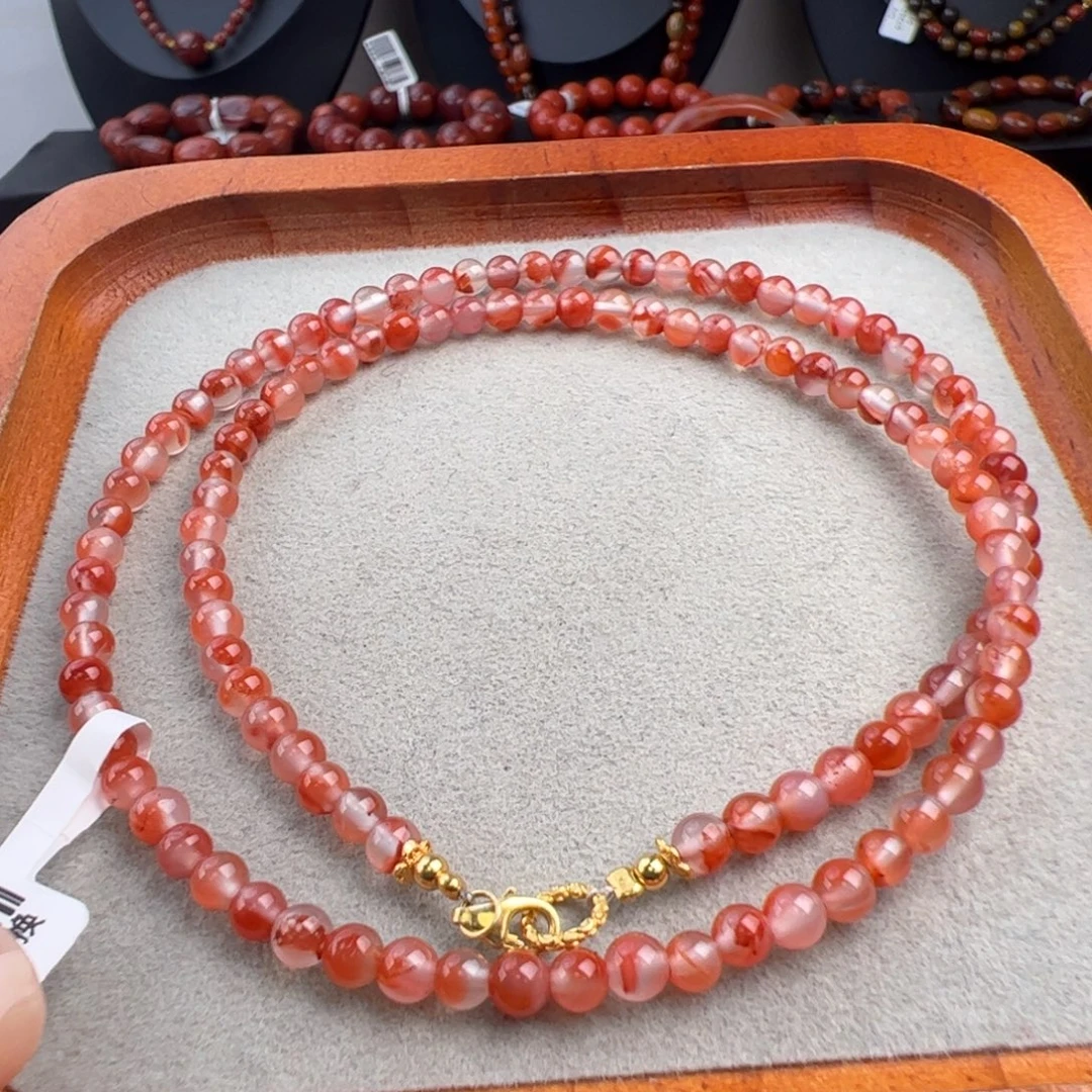 南红玛瑙银S925镶嵌（飘花项链4+）