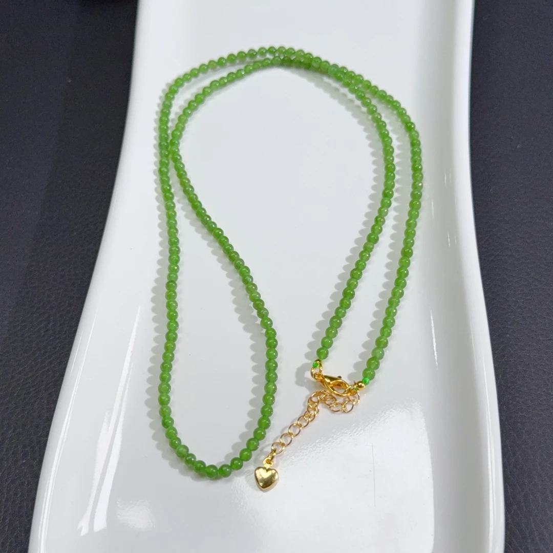 【伟伟鉴定】和田玉碧玉 小米链项链 3+ 可调节 周长约  56厘米