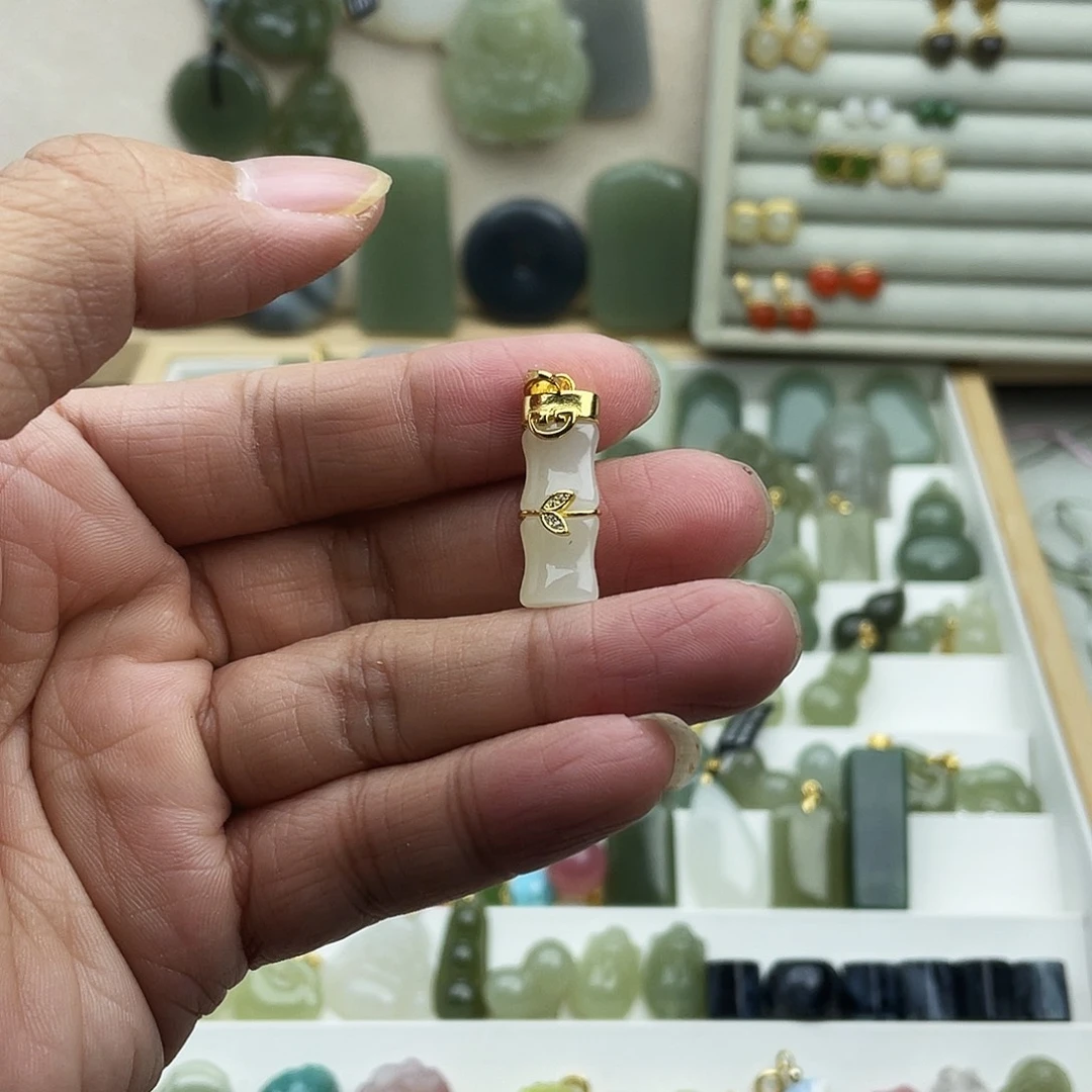 和田玉银S925镶嵌吊坠(不含链)