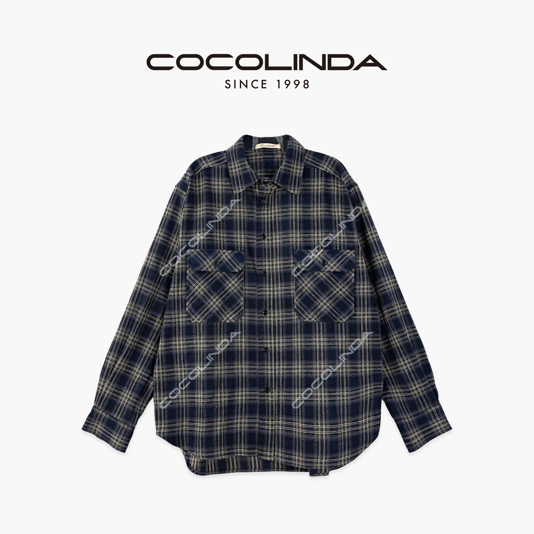 COCOLINDA | 混纺复古休闲男女CP老钱【蓝格子】衬衫外套K3584