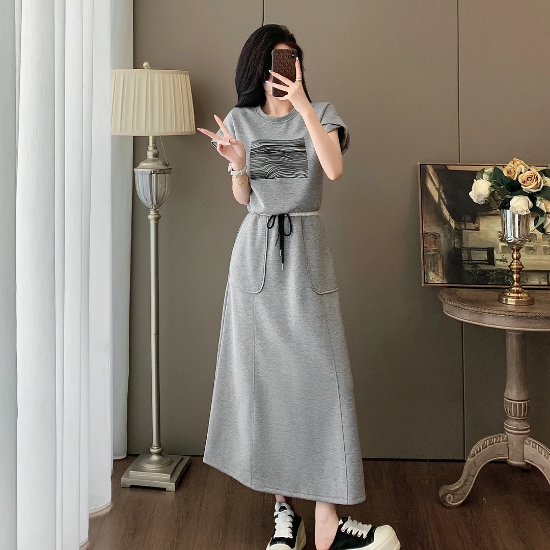 休闲套装女两件套短袖显瘦气质高腰时尚宽松灰色小个子减龄夏款