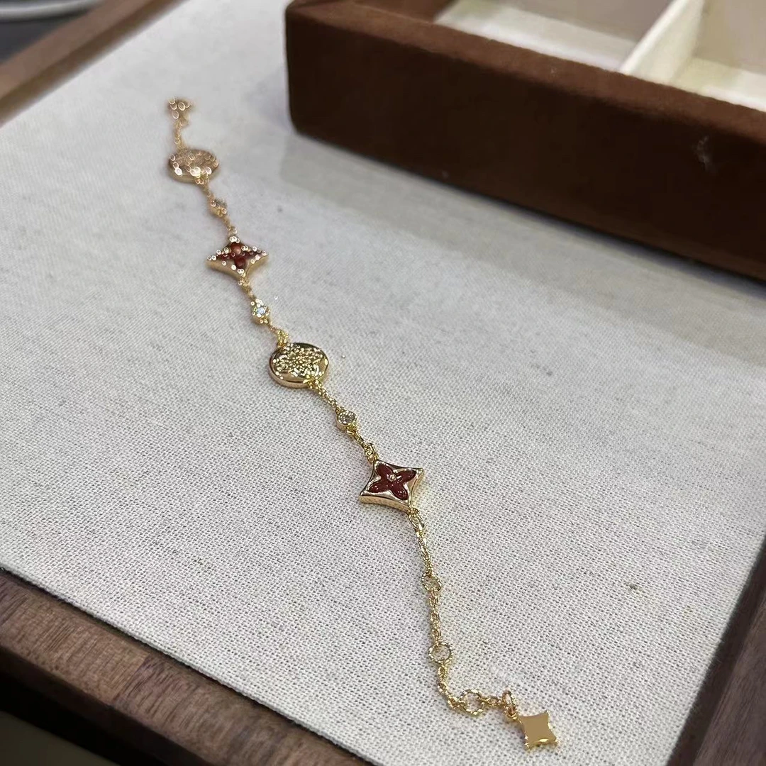 铜合金手链 菱形红色四叶花手链-67103