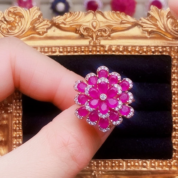 戒指银S925镶嵌红宝石