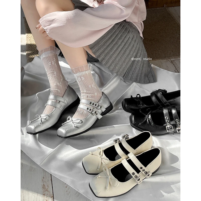 南在南方蝴蝶结芭蕾风平底小皮鞋女2025新款春秋配裙子玛丽珍单鞋