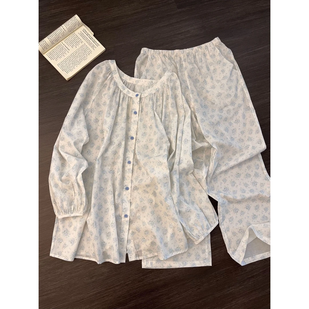 【DSYJ大睡衣家】甜美高级碎花印花睡衣女款秋季新款长裤家居服套装