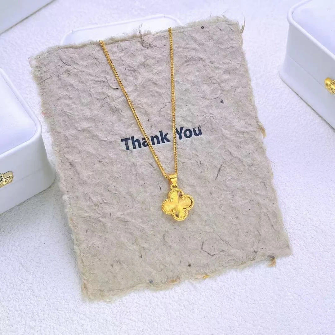 项链   高定精工K黄色四叶花项链肖邦链M扣