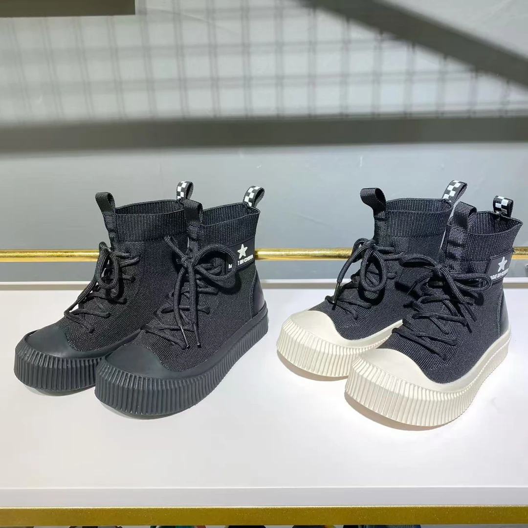 89002潮娃街单靴针织飞织弹力饼干女童袜子儿童袜靴短靴男童