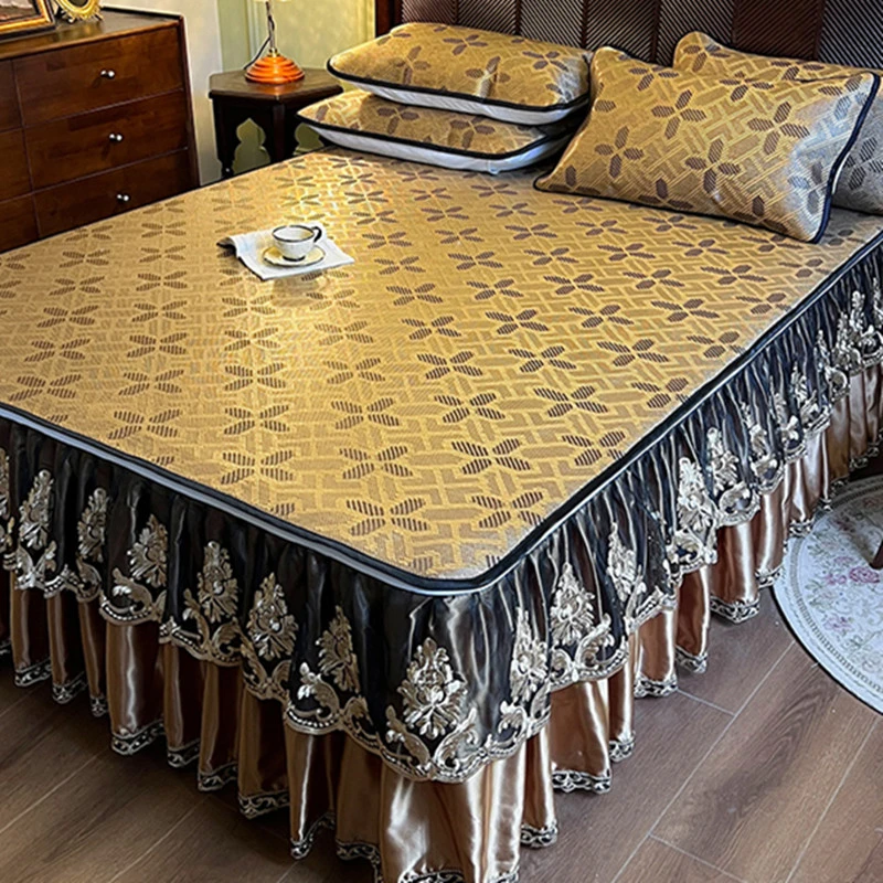 高档可拆洗床裙款藤席夏天专用天然凉感软凉席折叠水洗床罩冰丝席