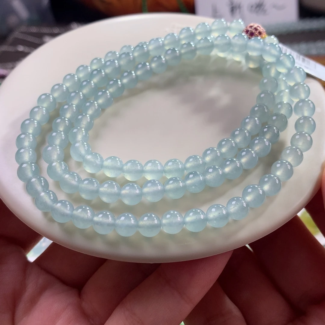 翡翠未镶嵌手链翡翠正冰起胶淡色冰川蓝卡6+