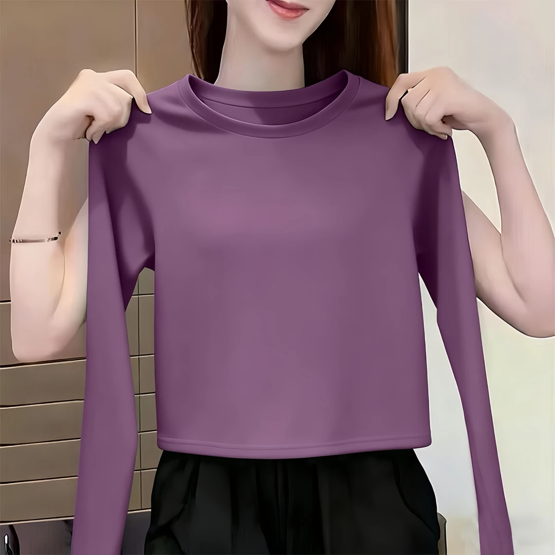 韩版宽松显瘦长袖T恤女休闲新款秋冬季节圆领百搭通勤上衣打底衫
