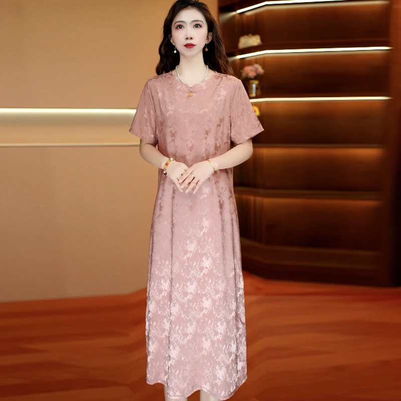 锦韵粉裳吊坠裙 气质中长款时连衣裙百搭遮肉裙子