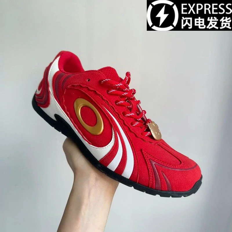 kt凯蒂猫联名红色德训鞋女款夏季透气运动跑鞋2025新款休闲老爹鞋