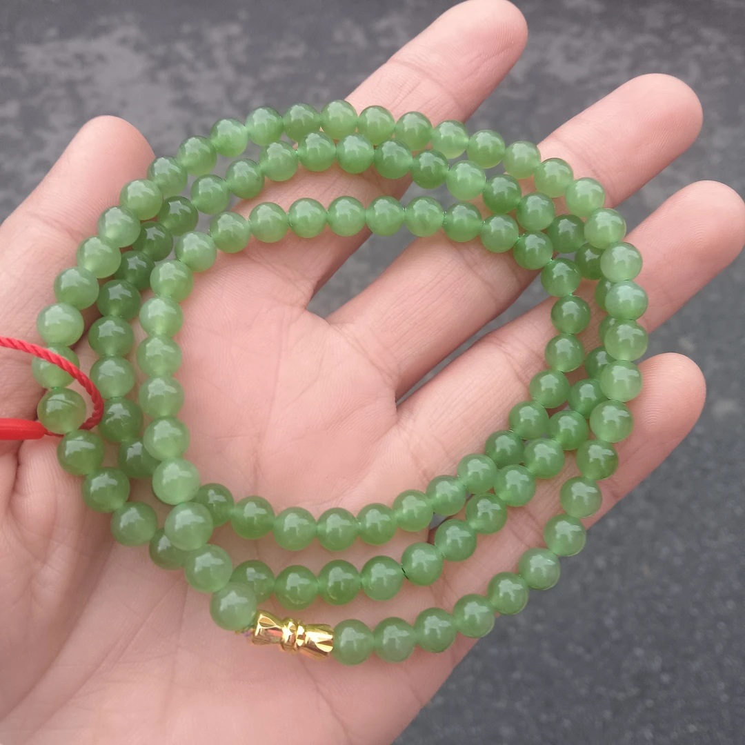 天然和田玉碧玉圆珠6mm项链简单大方