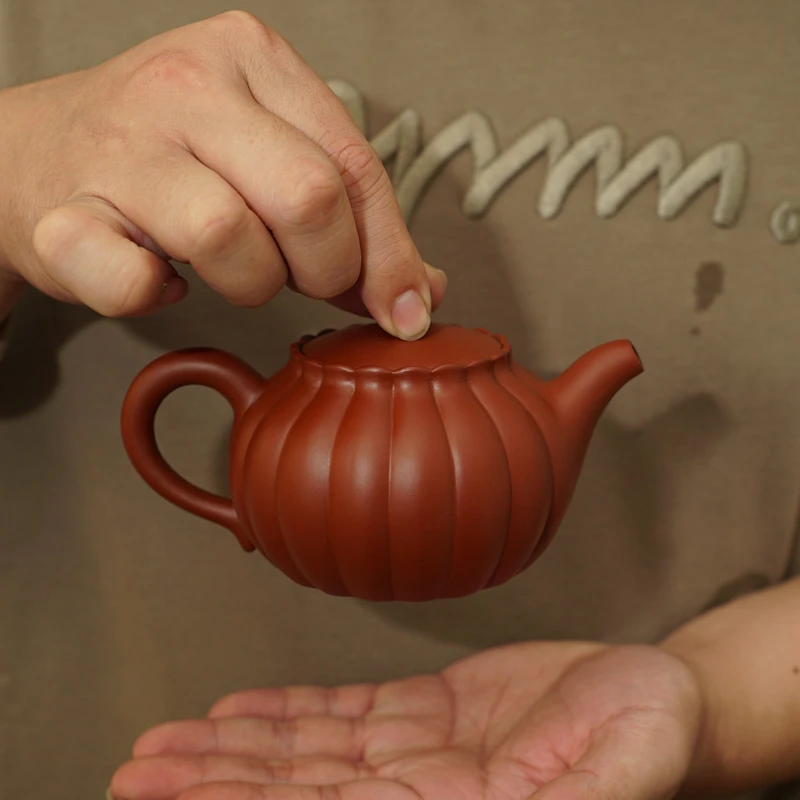 南瓜红泥紫砂壶茶壶手工凤鸣壶可提可转中式筋纹茶具泡茶专用过年