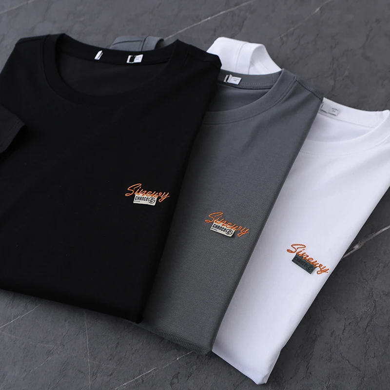 HS398剪标夏季男士短袖T恤纯色圆领百搭时尚通勤上衣