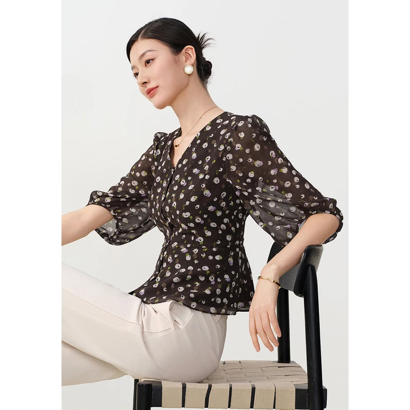 DUNNU/敦奴dunnu夏季时尚百搭碎花气质印花显瘦中袖上衣8U230939