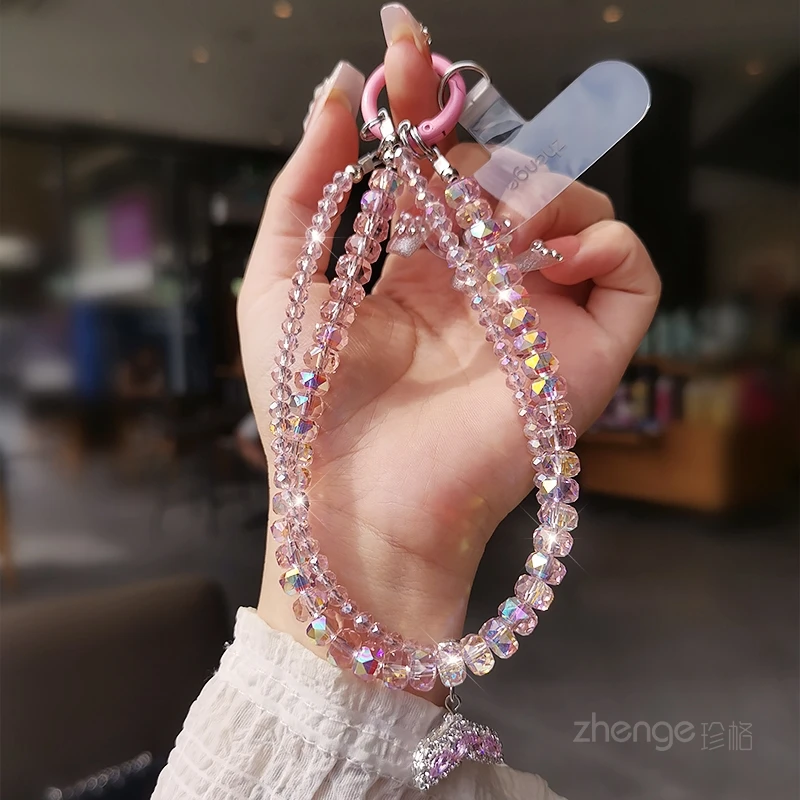 水晶鱼尾手机链挂件女ins超好看绝美短款户外旅游出行防丢手提链
