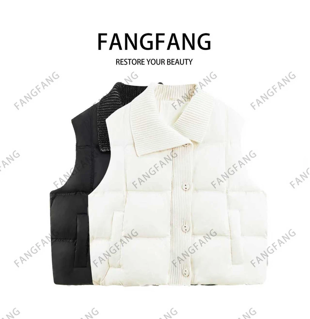 F.F拼接女百搭休闲厚款无袖马甲秋冬女士女款时尚马夹羊羔毛99803