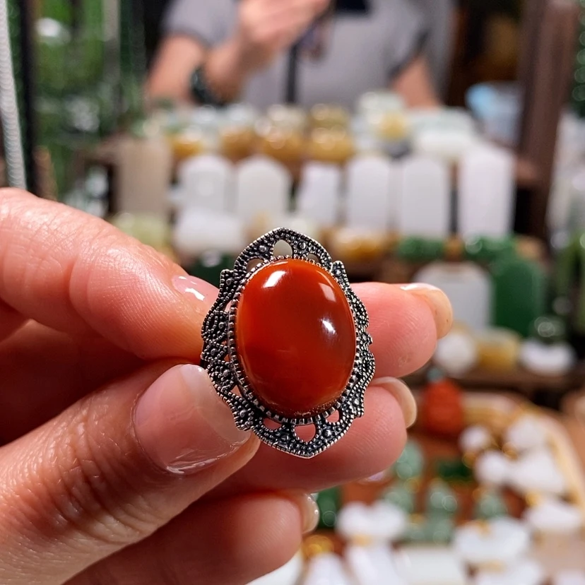 【闪购商品】南红玛瑙银S925镶嵌颈饰戒指