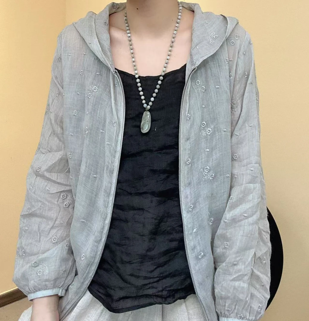 【艺萍精选】2025扎花重工立体满绣纯苎麻连帽外套9518