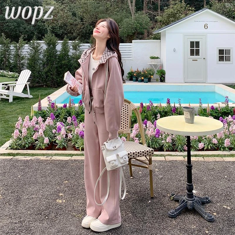 粉色休闲卫衣运动套装女2025秋季新爆款小个子超火开春穿搭一整套