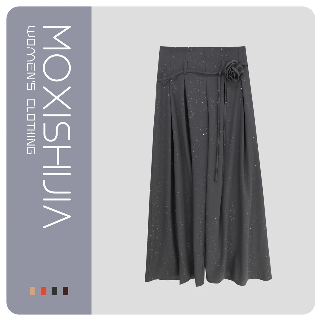 轻奢气质立体花时尚重工高级感阔腿裤X26725