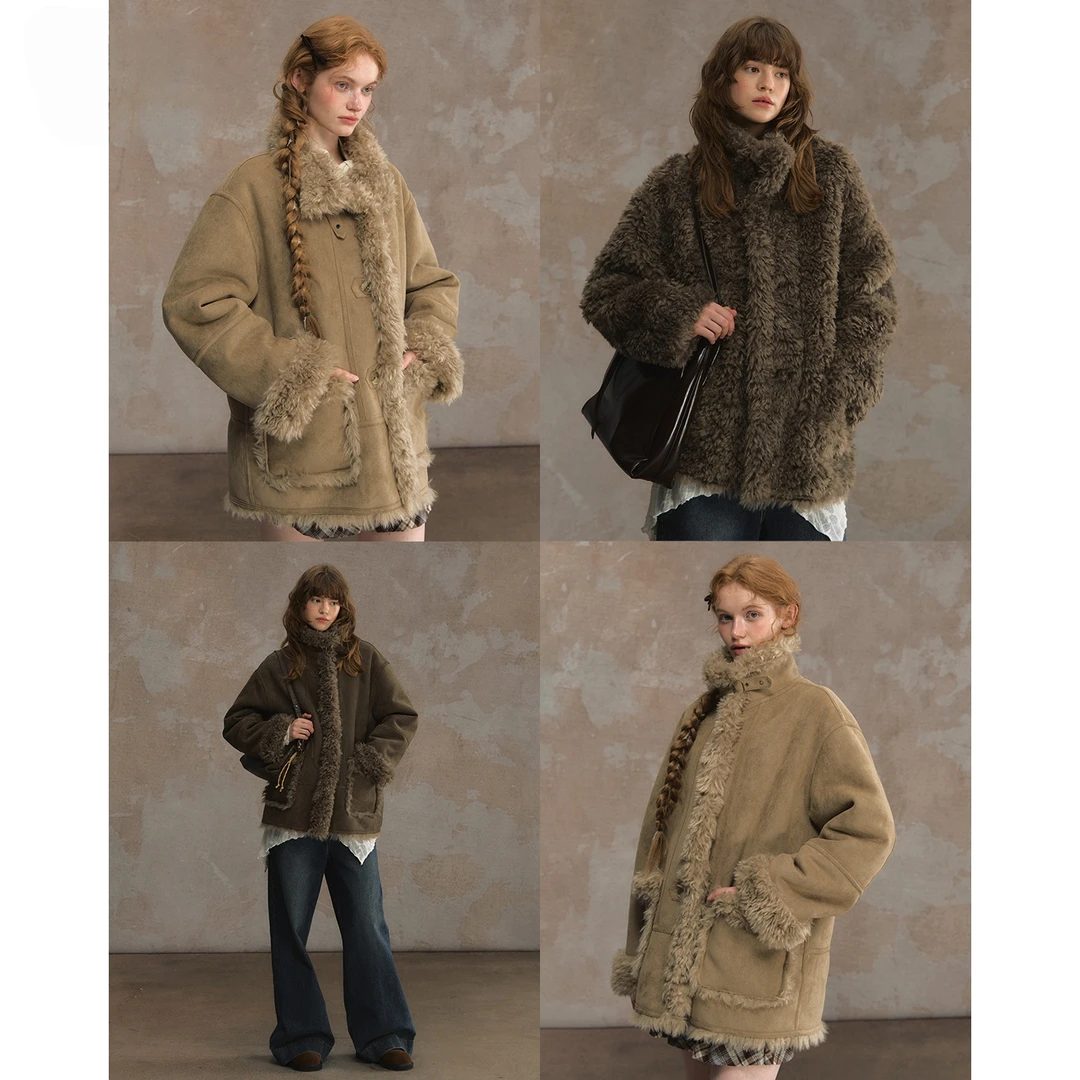 秋冬加厚皮毛一体2025新款高级感羊羔毛上衣两面穿麂皮绒外套女款