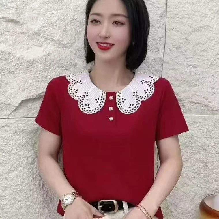 2509款娃娃领甜美风短袖T恤