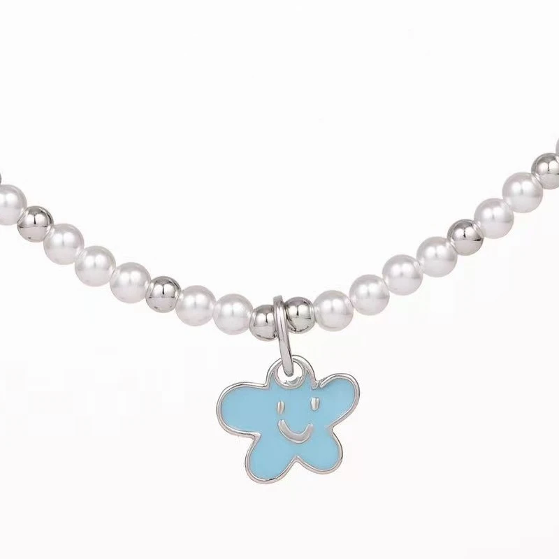 铜合金项链 【小花笑脸】周雨彤同款珍珠项链时尚感锁骨链女