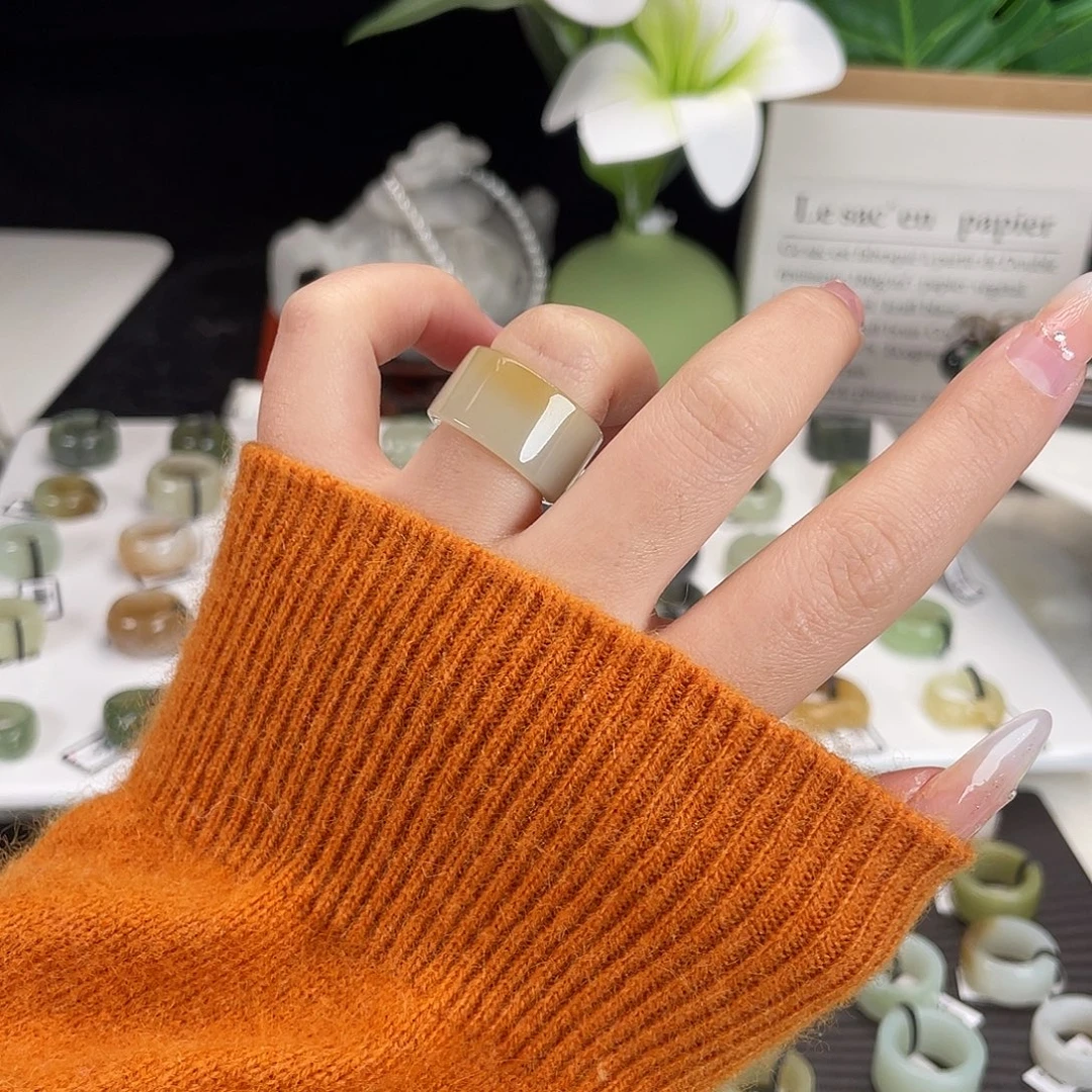 和田玉未镶嵌戒指h24一口糖直切16.2不退换