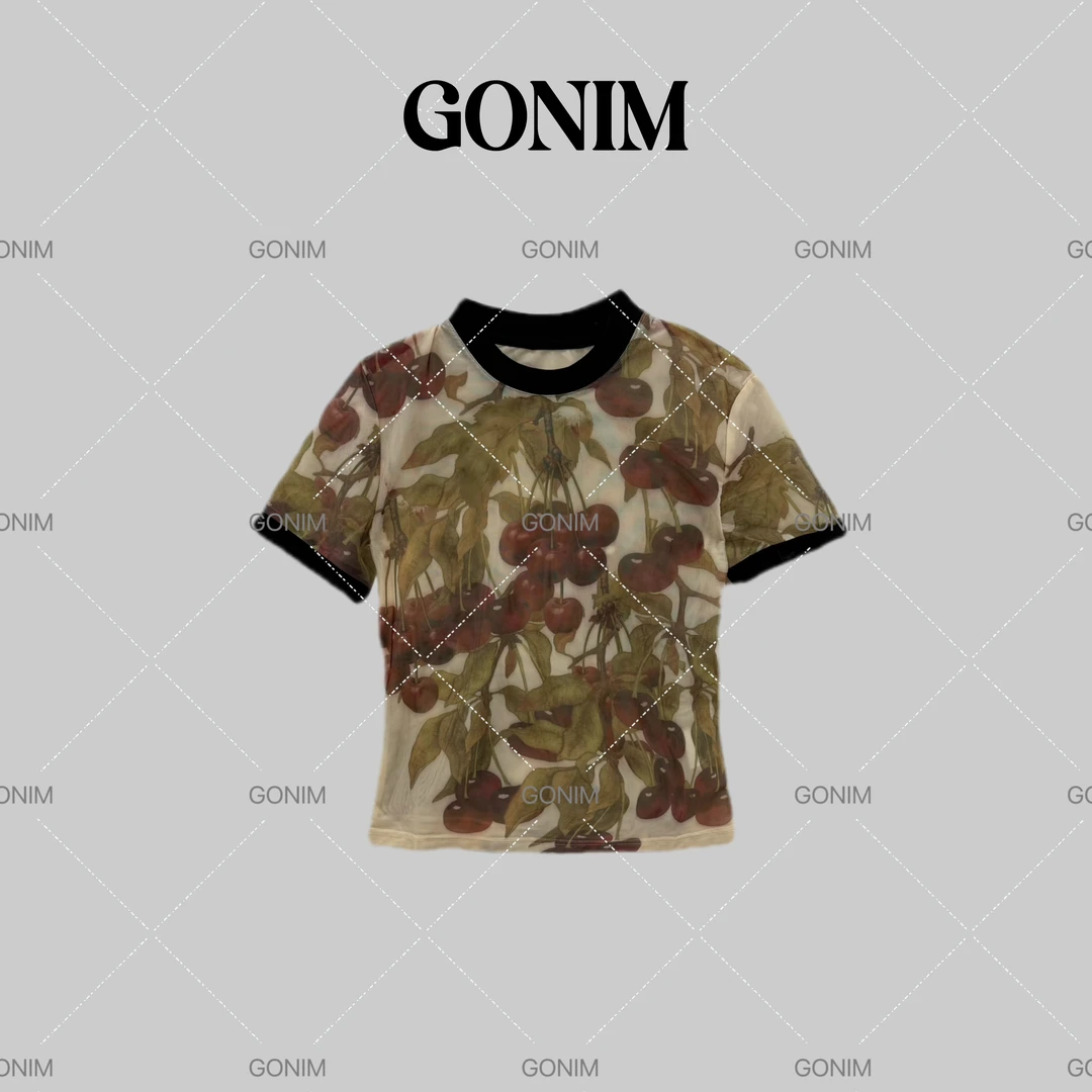 Gonim· "油画果园"2025早春新款卡通短袖减龄可爱时尚百搭T恤女