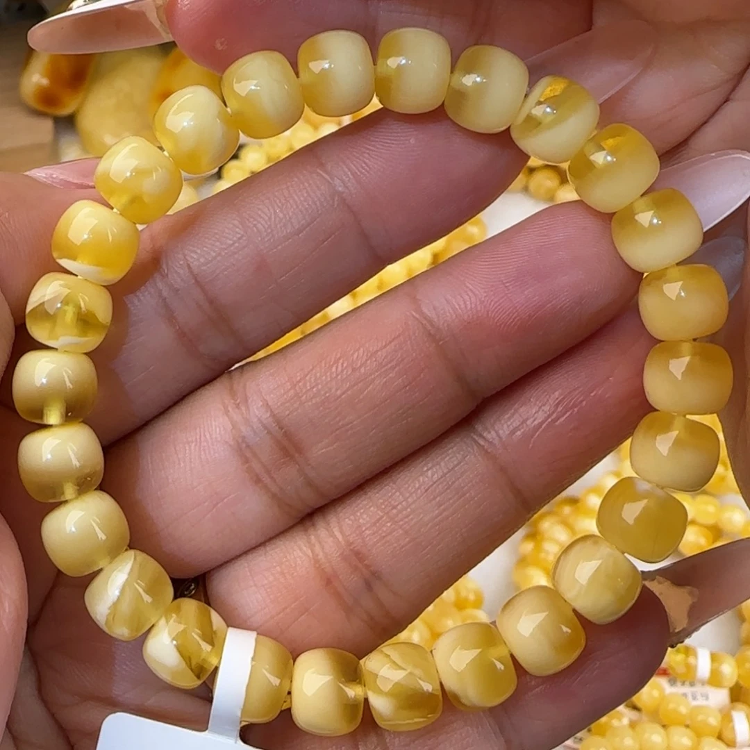 蜜蜡未镶嵌手链金白妖花老型手串