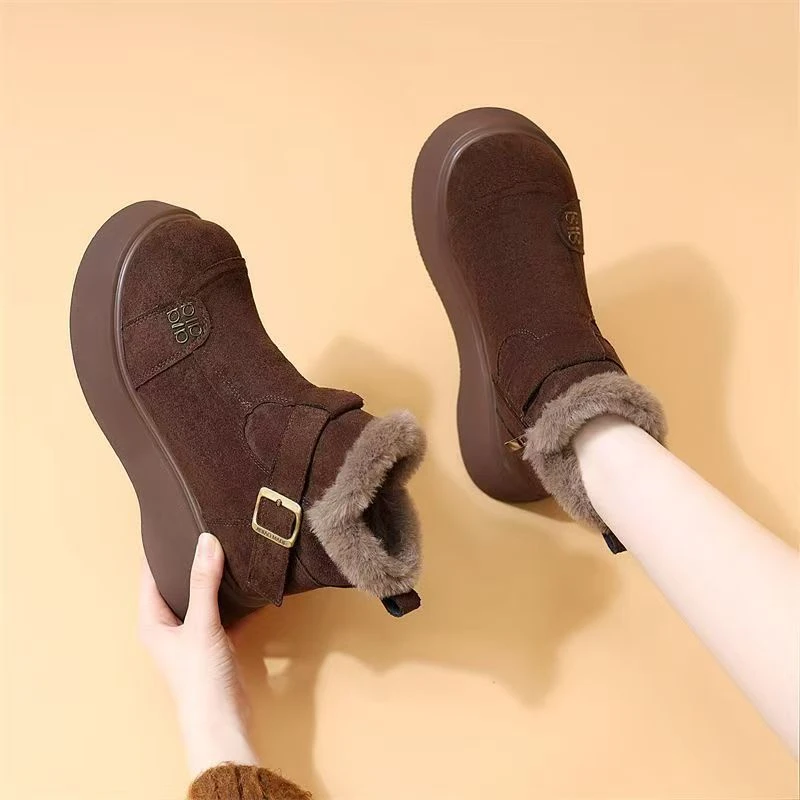 加绒加厚保暖冬季百搭厚底女靴雪地靴棉鞋女时尚雪地靴2025年冬季