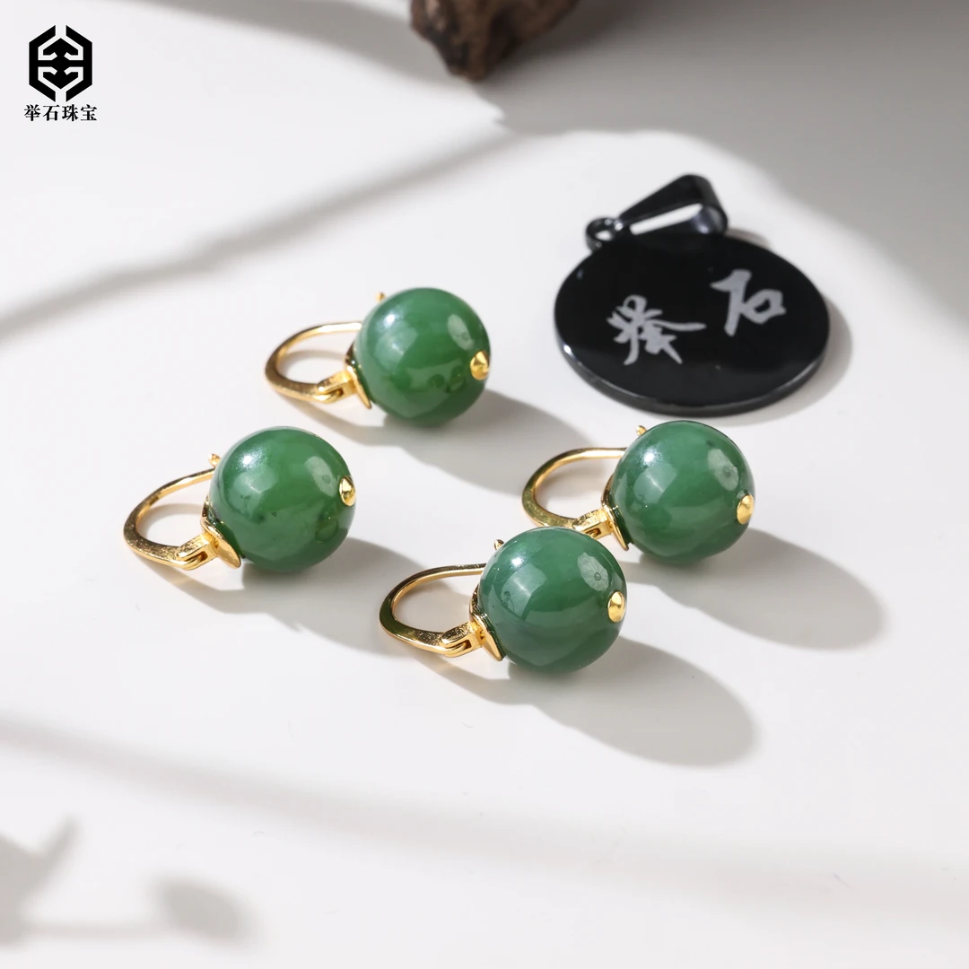 【举石珠宝】T0619-777-1和田玉耳饰（一对/多样性发/约11mm+）P