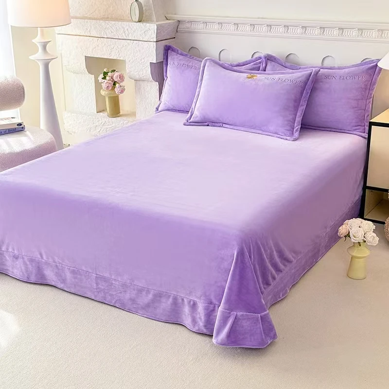 加厚加绒牛奶绒纯色印花床单学生宿舍防静电