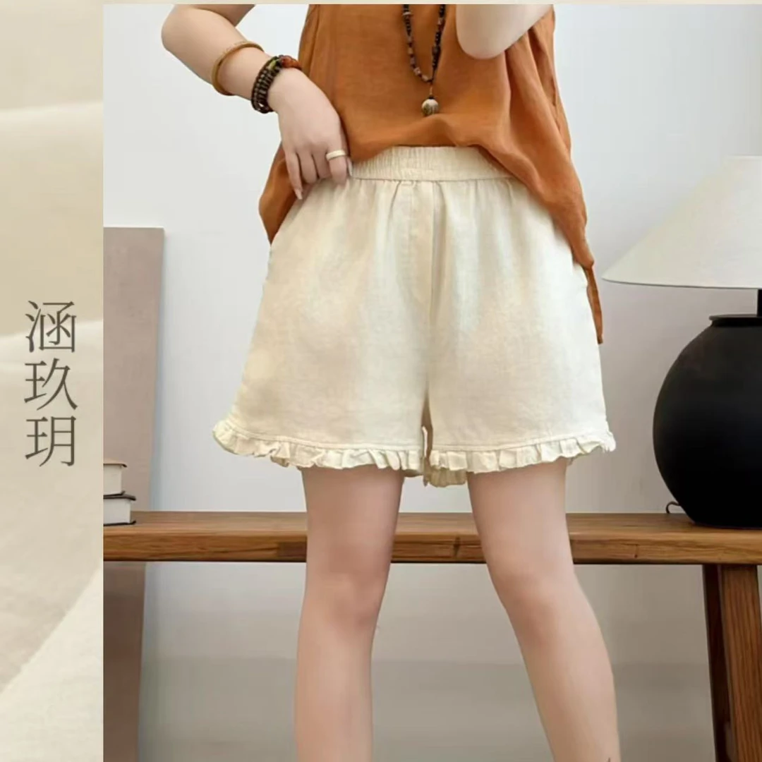 涵玖玥▪100%黄金纱雨露麻【夏日浪花】花边短裤减龄百搭戒-25109