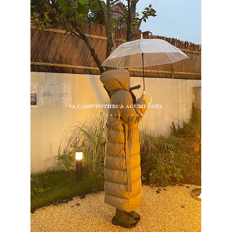 LUU桃喜儿/韩版宽松慵懒风中长款白鸭绒羽绒服外套女连帽小众